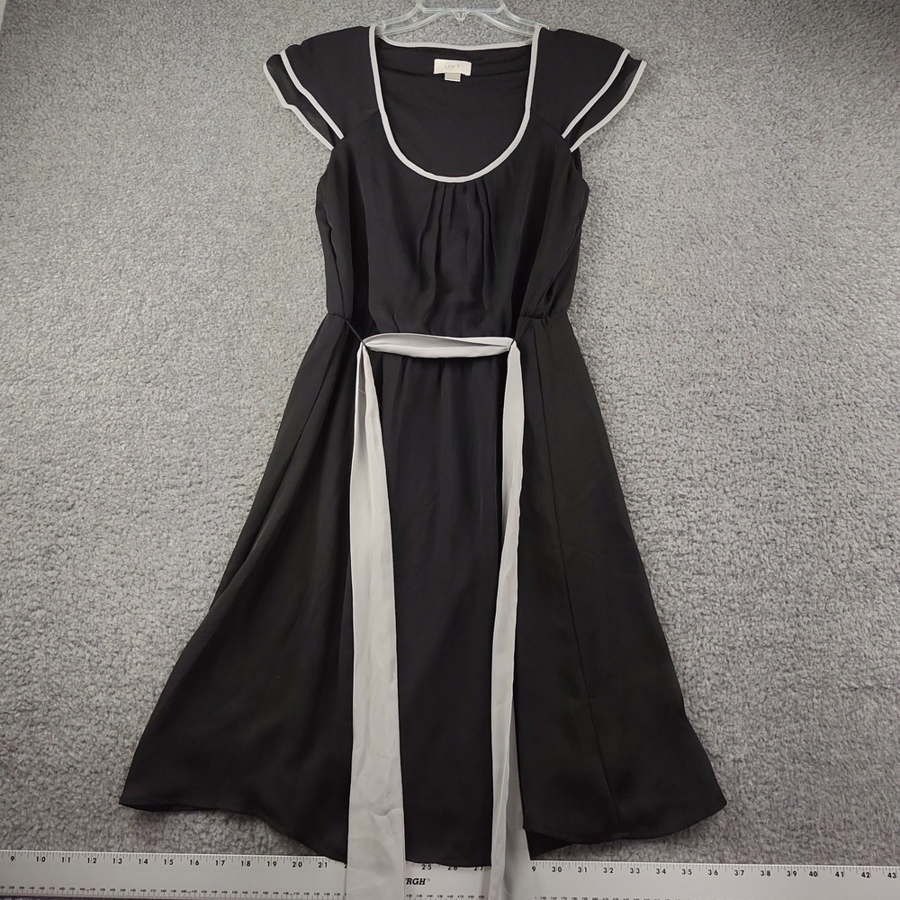 Ann Taylor LOFT Dress Sz 10 Belted Black Whimsigoth Preppy